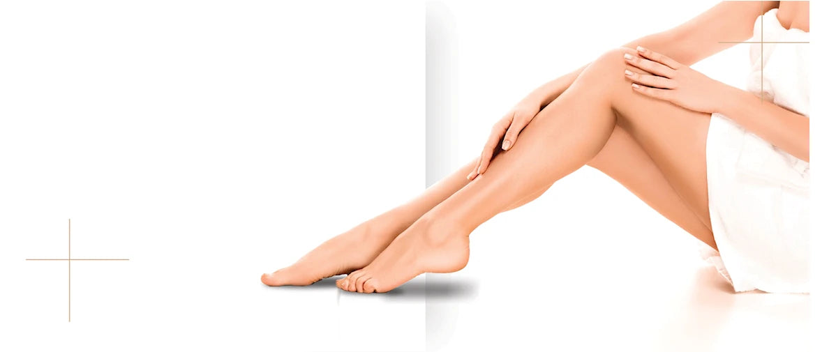 slender seated smooth legs view from the left side