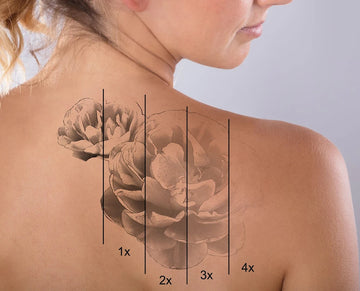 young woman with large right shoulder tattoo on her back